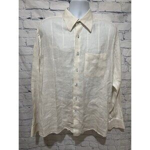 Guiducci Men’s White linen Buttondown Collared shirt Made In Italy Size 46